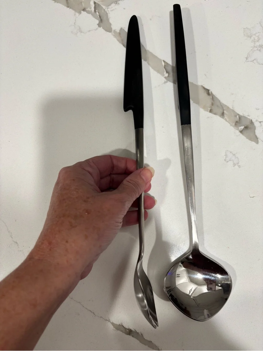 Black Stainless Steel Serving Spoon and Slotted Spoon Set